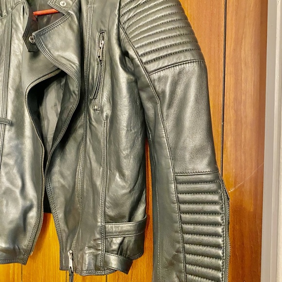 Maplesteed Women’s Genuine Black Sheepskin Leather Moto Biker Jacket Slim Fit - Picture 5 of 9